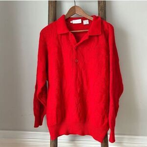 Raleighs Textured Knit Polo Sweater Red Vintage Wool blend made in ITALY XL